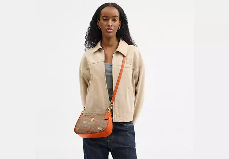 09 - SOBRE PEDIDO - COACH Teri Shoulder Bag In Signature Canvas With Orange Print