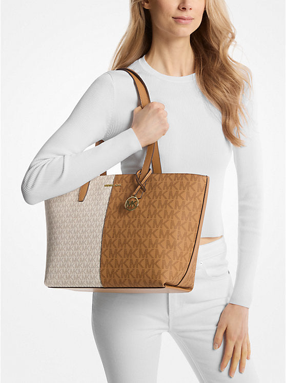 126 - MICHAEL KORS Jet Set Medium Two-Tone Logo Tote Bag