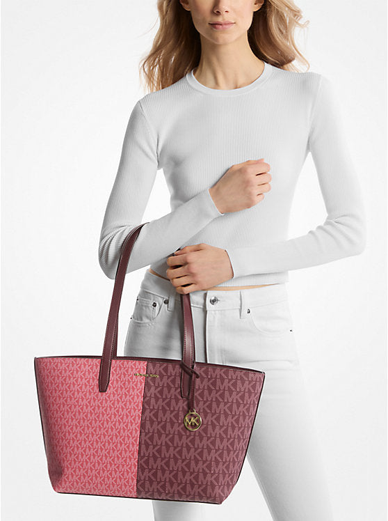 127 - MICHAEL KORS Jet Set Medium Two-Tone Logo Tote Bag