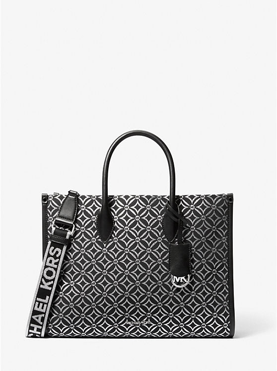 145 - MICHAEL KORS Mirella Medium Metallic Logo Jacquard Tote Bag