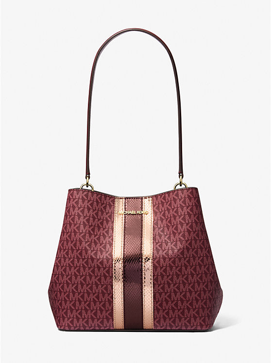 147 - MICHAEL KORS Pratt Medium Signature Logo and Metallic Shoulder Bag