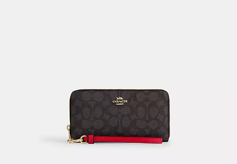 207 - COACH Long Zip Around Wallet In Signature Canvas With Stripe