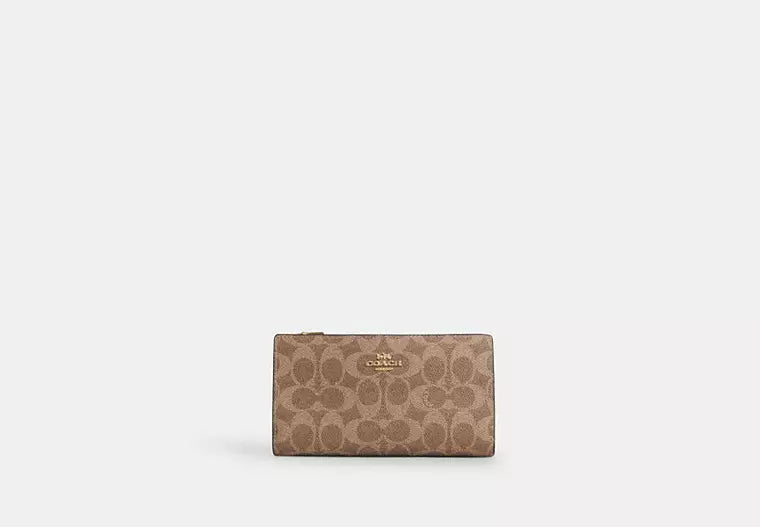 222 - COACH Slim Zip Wallet In Signature Canvas