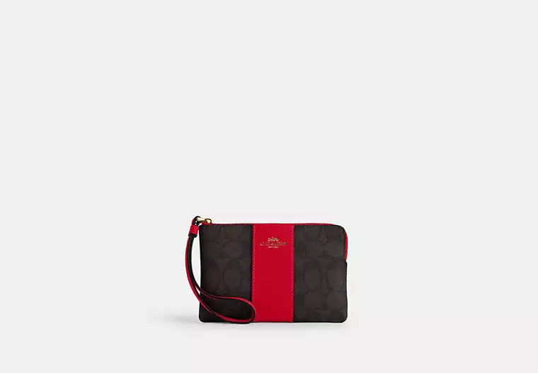 234 - COACH Corner Zip Wristlet In Signature Canvas With Stripe