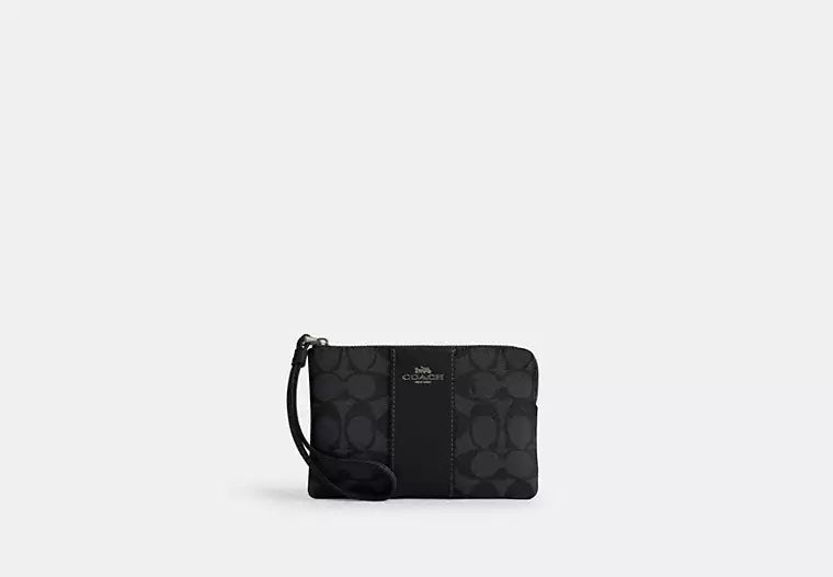 235 - COACH Corner Zip Wristlet In Signature Canvas With Stripe