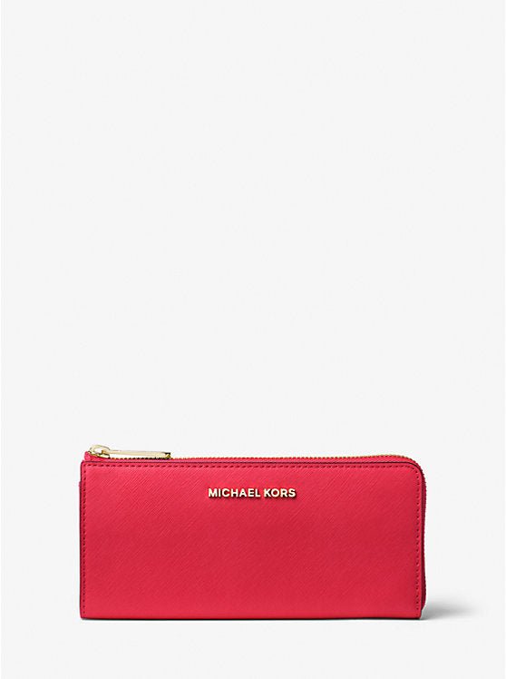 244 - MICHAEL KORS Jet Set Travel Large Saffiano Leather Quarter-Zip Wallet