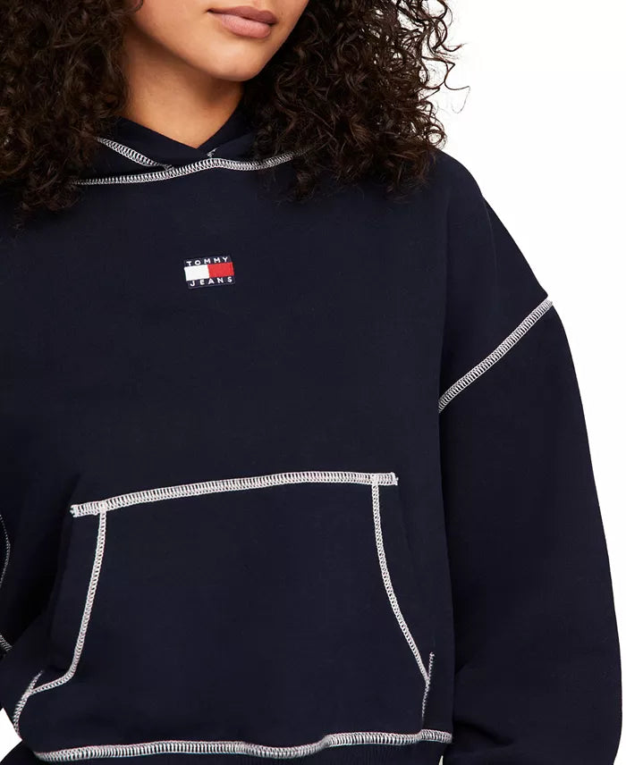 472 - Tommy Jeans Women's Boxy Topstitch Cotton Logo Hoodie