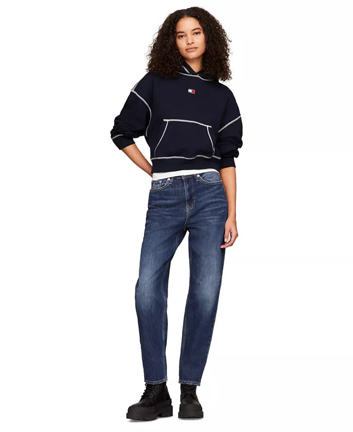 472 - Tommy Jeans Women's Boxy Topstitch Cotton Logo Hoodie