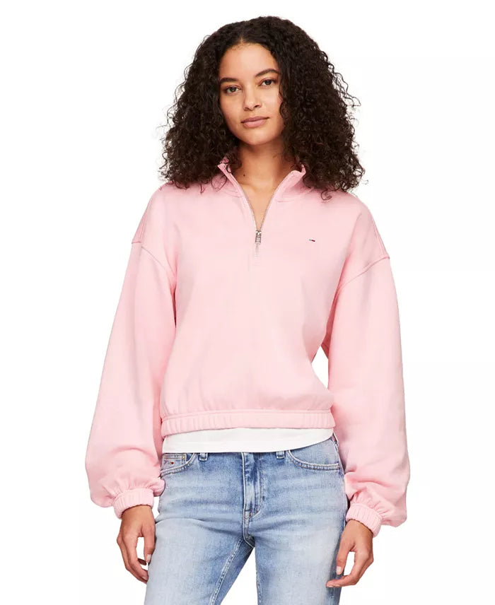 473 - Tommy Jeans Women's Cropped Quarter-Zip Crewneck Sweatshirt