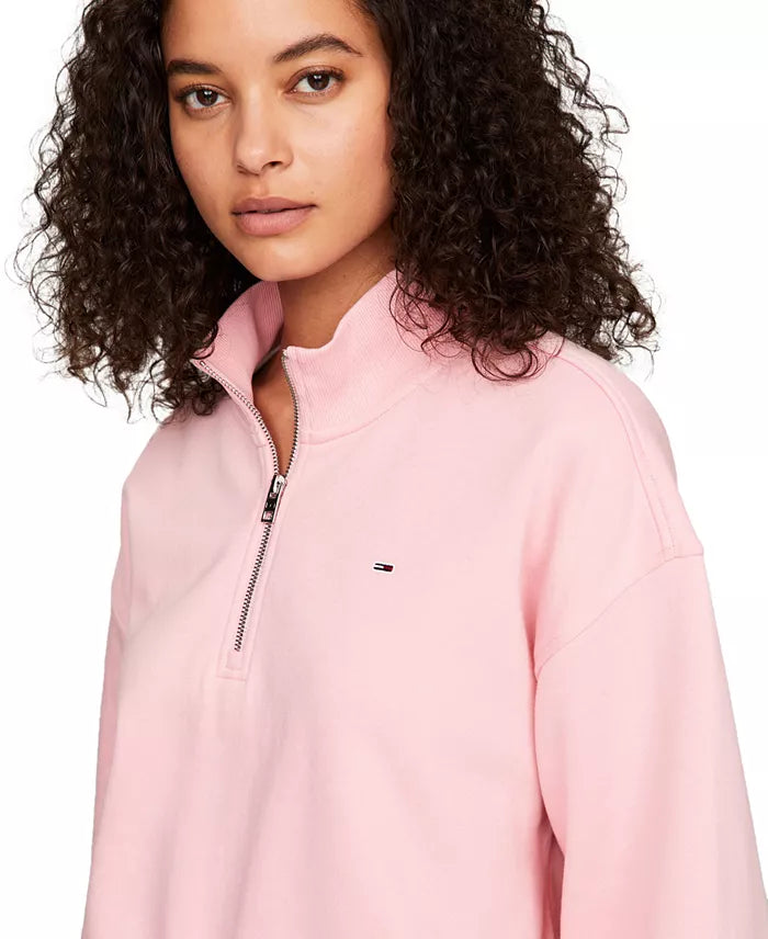 473 - Tommy Jeans Women's Cropped Quarter-Zip Crewneck Sweatshirt