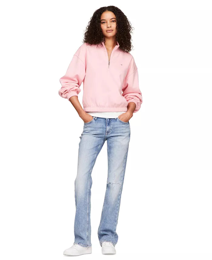 473 - Tommy Jeans Women's Cropped Quarter-Zip Crewneck Sweatshirt
