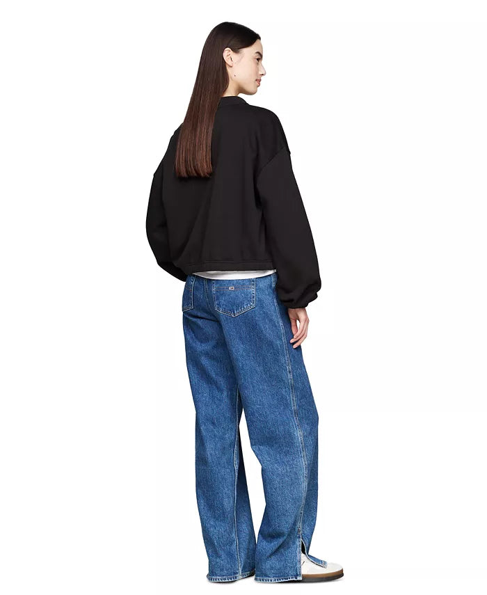 474 - Tommy Jeans Women's Cropped Quarter-Zip Crewneck Sweatshirt