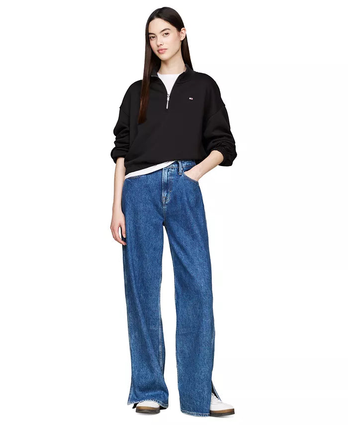 474 - Tommy Jeans Women's Cropped Quarter-Zip Crewneck Sweatshirt