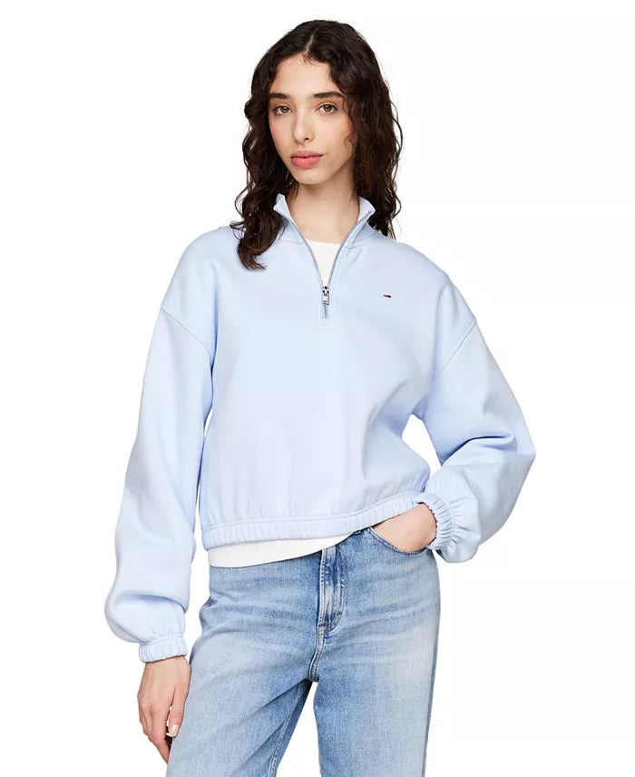 475 - Tommy Jeans Women's Cropped Quarter-Zip Crewneck Sweatshirt