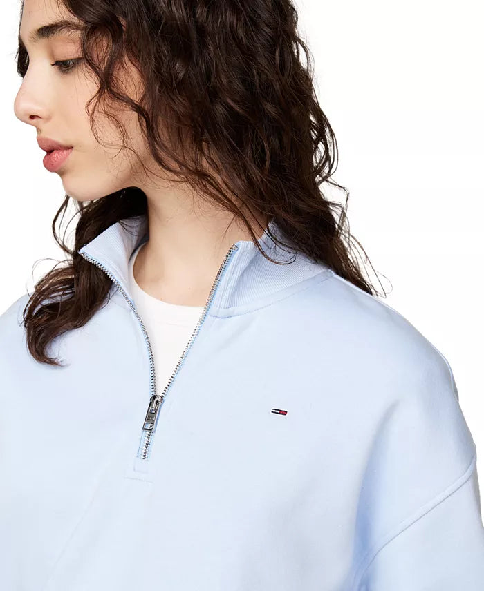 475 - Tommy Jeans Women's Cropped Quarter-Zip Crewneck Sweatshirt