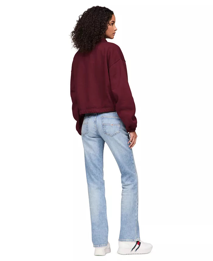476 - Tommy Jeans Women's Cropped Quarter-Zip Crewneck Sweatshirt