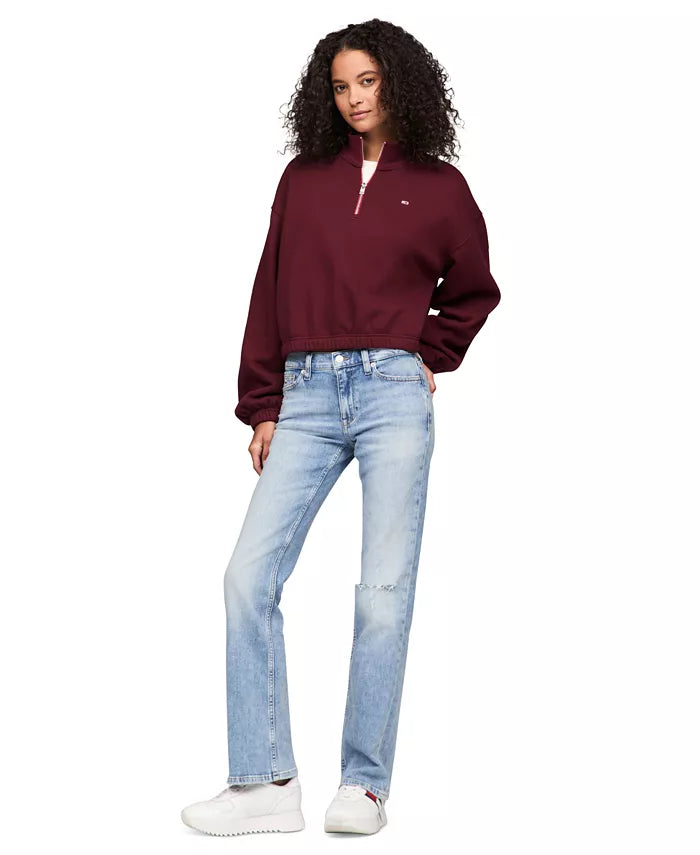 476 - Tommy Jeans Women's Cropped Quarter-Zip Crewneck Sweatshirt