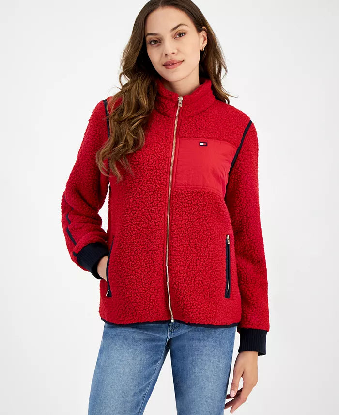 477 - Tommy Hilfiger Women's Sherpa Mock-Neck Zippered SweateR