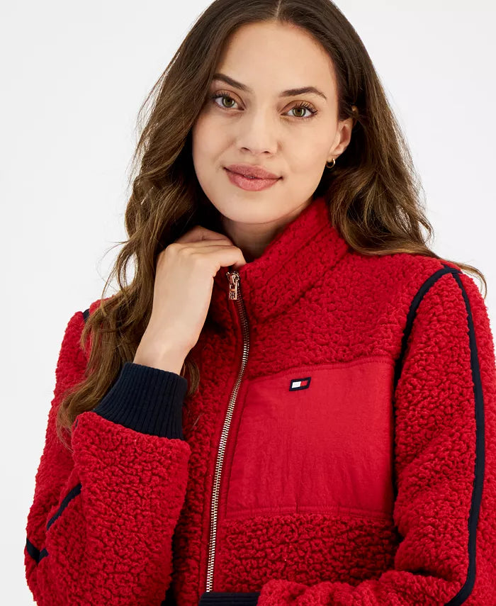 477 - Tommy Hilfiger Women's Sherpa Mock-Neck Zippered SweateR
