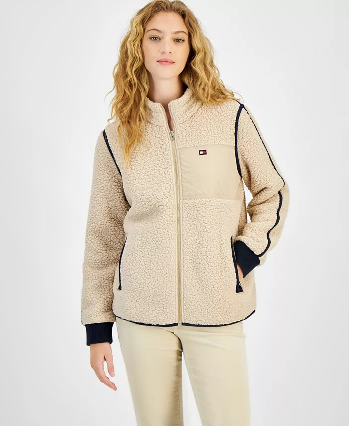 478 - Tommy Hilfiger Women's Sherpa Mock-Neck Zippered SweateR