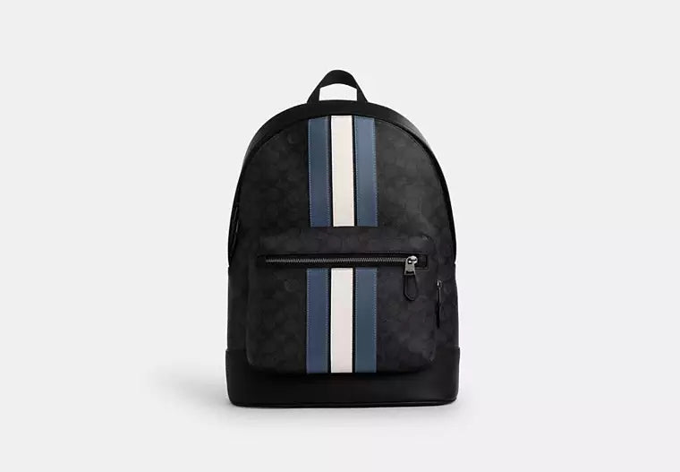 664 - COACH West Backpack In Signature Canvas With Varsity Stripe
