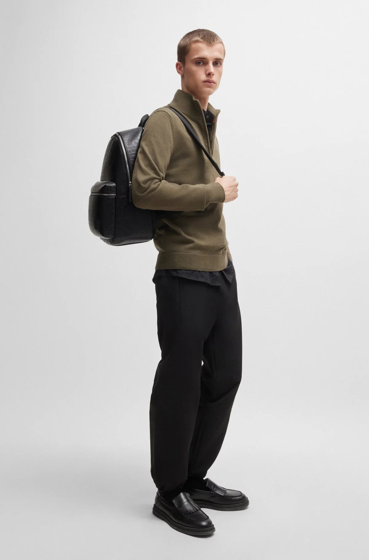 675 - HUGO BOSS Faux-leather backpack with repeat-logo motif