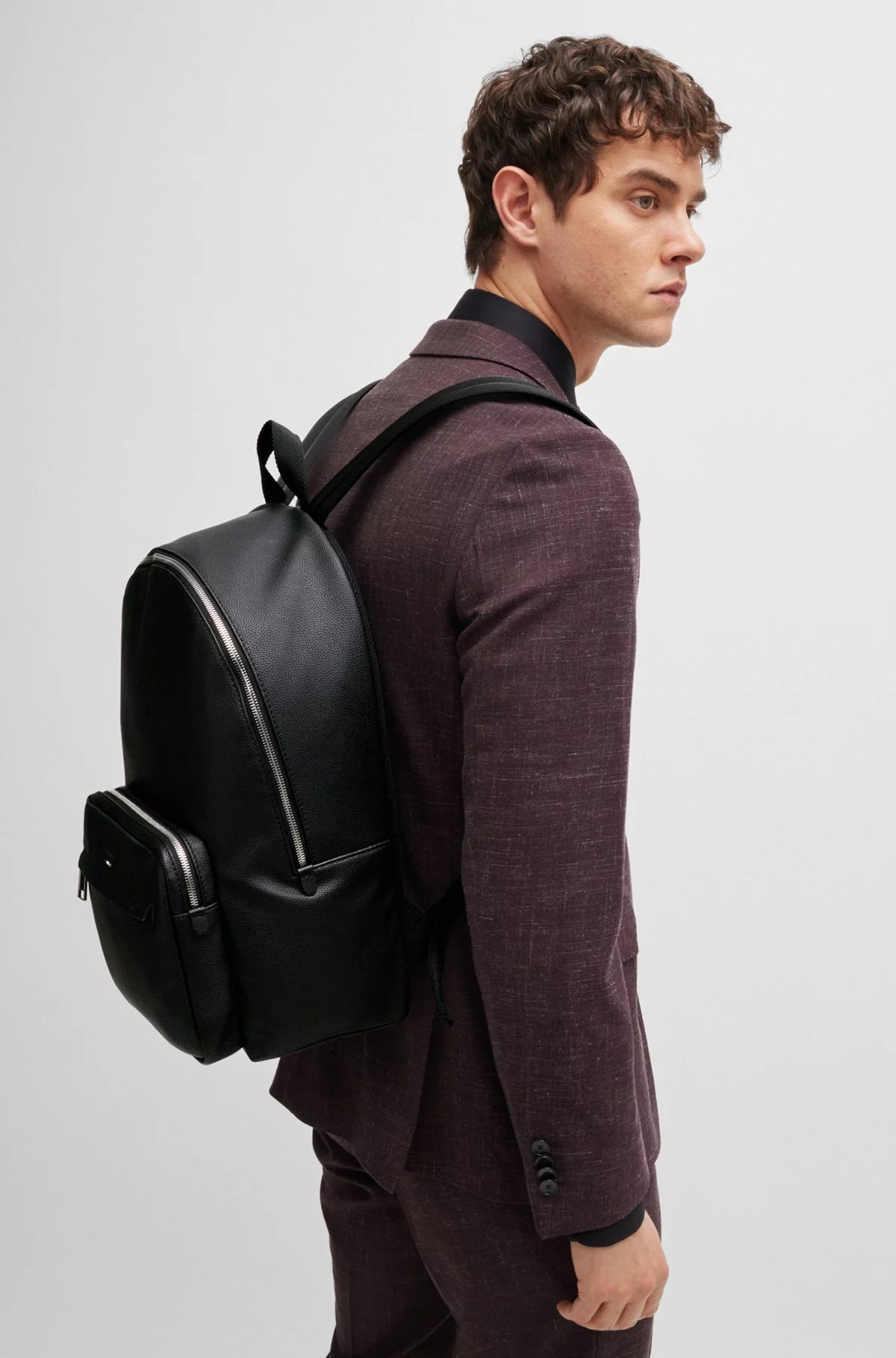 677 - HUGO BOSS Faux-leather backpack with logo and signature stripe