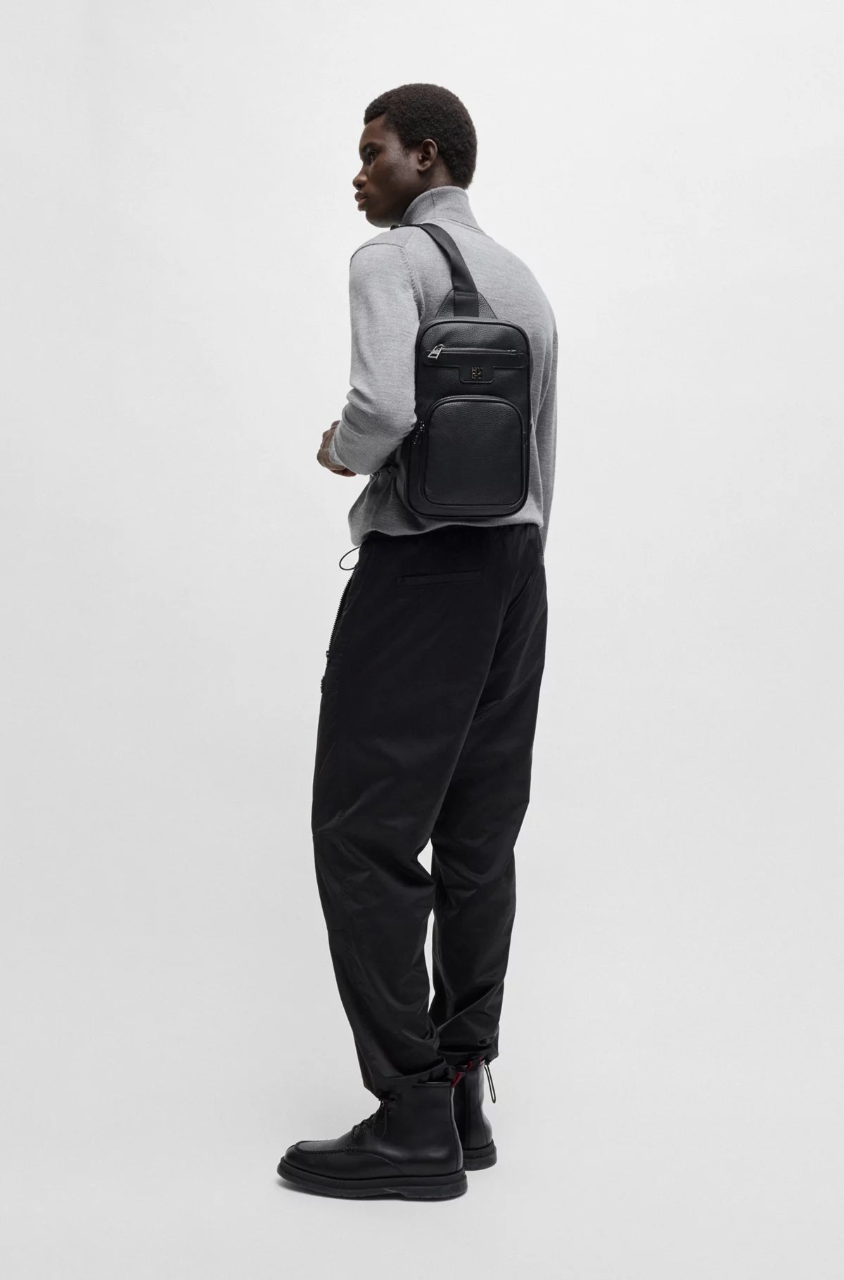 678 - HUGO BOSS Grained mono-strap backpack with stacked logo