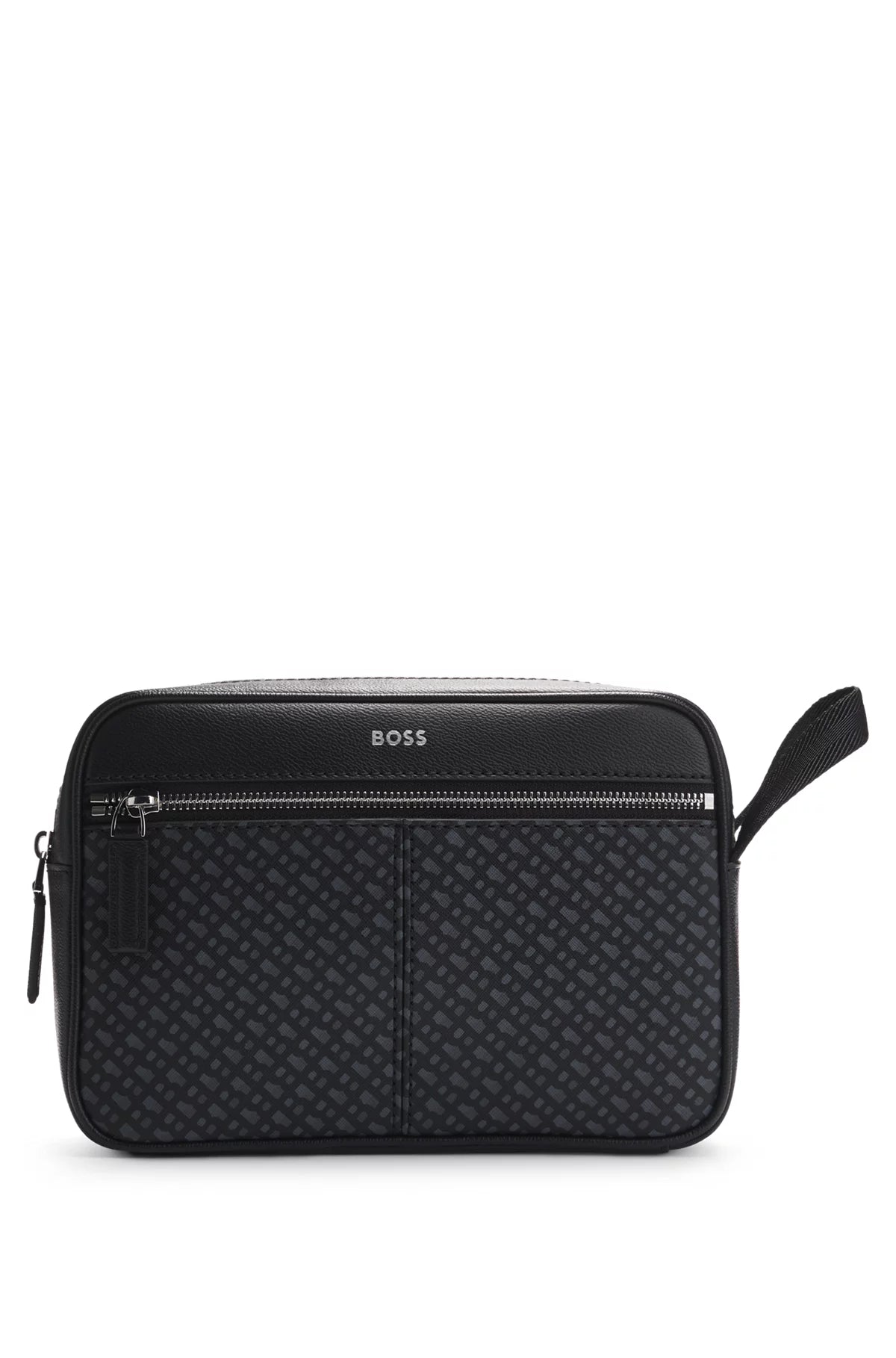 679 - HUGO BOSS Faux-leather washbag with monogram-print front pocket