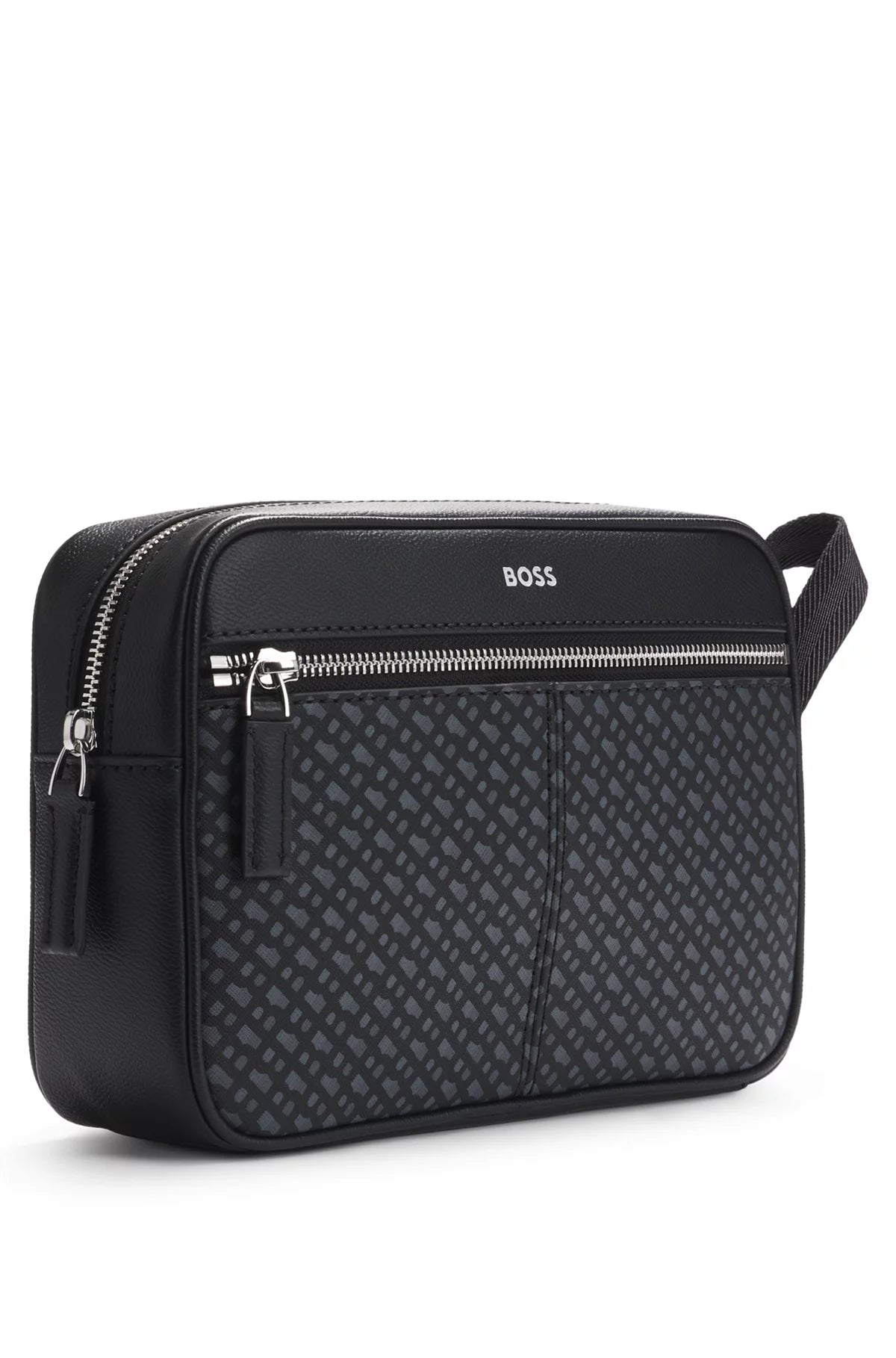 679 - HUGO BOSS Faux-leather washbag with monogram-print front pocket