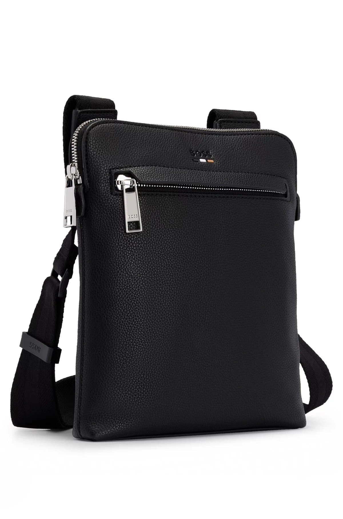 682 - HUGO BOSS Faux-leather envelope bag with logo and signature stripe