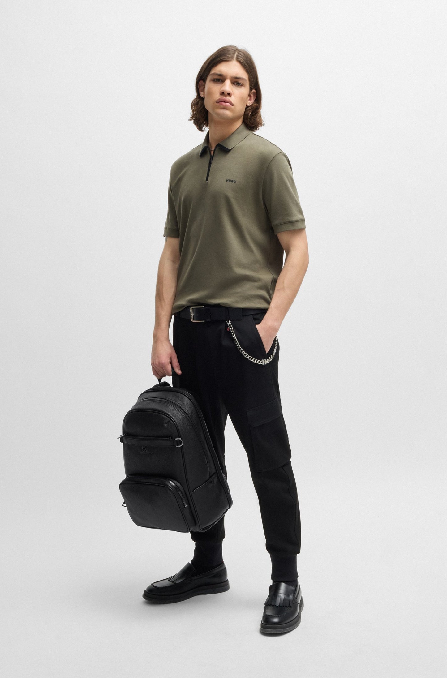 685 - HUGO BOSS Grained faux-leather backpack with stacked logo trim
