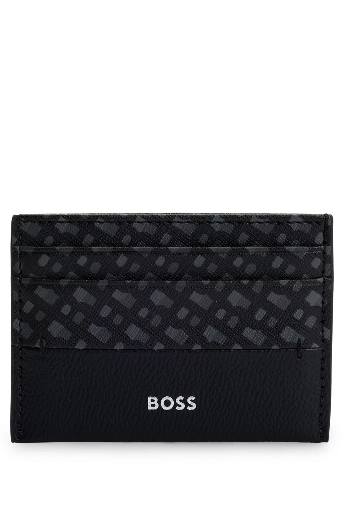 766 - HUGO BOSS Monogram-panel card holder with silver-foil logo