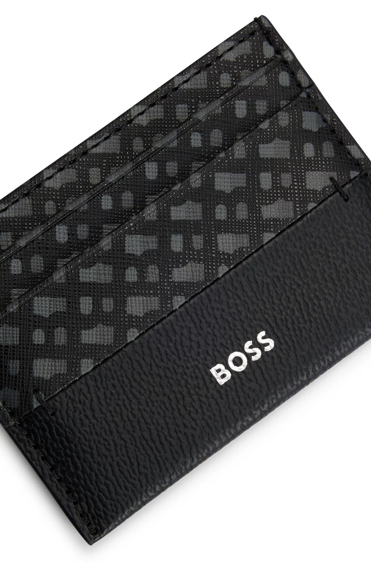 766 - HUGO BOSS Monogram-panel card holder with silver-foil logo