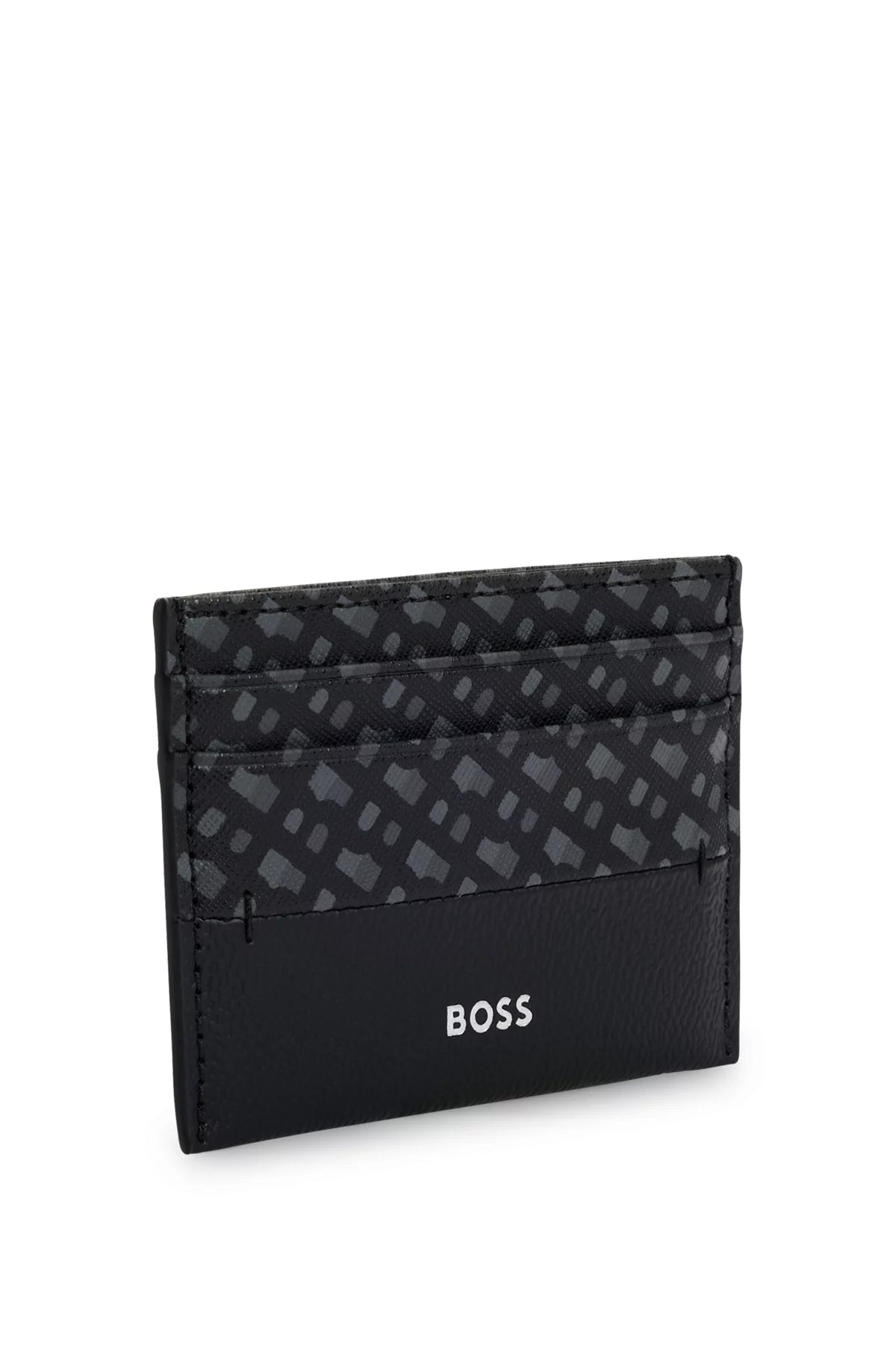 766 - HUGO BOSS Monogram-panel card holder with silver-foil logo